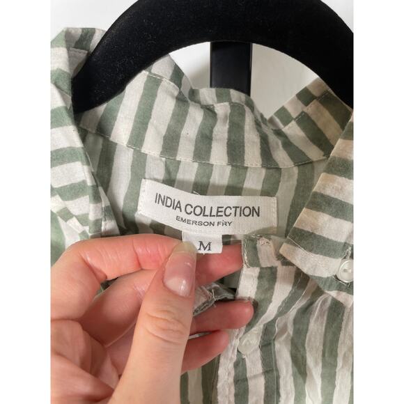 EMERSON FRY Ryan Shirt Organic Cotton Button Up Striped Oversized Green White M - Picture 9 of 10